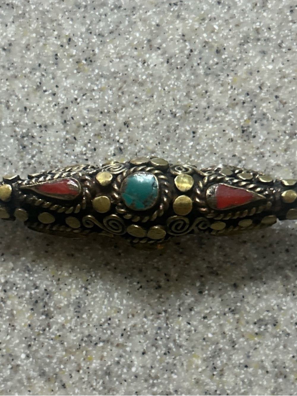 Vintage Tibetan Brass Bicone Bead. Approx 2.25” Length